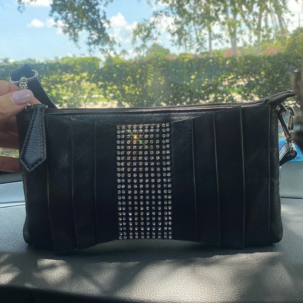 Italian Black Leather Bag Wristlet Purse Clutch by DX Touch - Picture 2 of 12